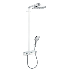 HG Raindance Select E Душевая система Showerpipe: верх.душ 300 2jet, ручн.душ, шланг, термостат с полочкой, цвет: хром1985