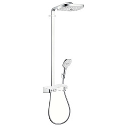 HG Raindance Select E Душевая система Showerpipe: верх.душ 300 3jet, ручн.душ, шланг, термостат с полочкой, цвет: белый/хром1981