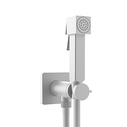 BOSSINI CUBE Гигиенический душ с прогрессивным смесителем, лейка металлическая, шланг Cromolux, цвет белый матовый2230