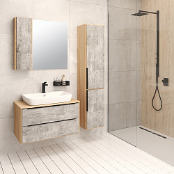 Комплект мебели для ванной Руно Runo Мальта 85 /серый/дуб/ подвесной  c  умывальником Moduo 50 square
