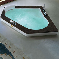 Jacuzzi Aura Corner 160 Top Ванна встраиваемая, 160х160хh60 см гидромассажная R + C угловая,без отверстий под см , цвет: белый Топ - Черный гранит