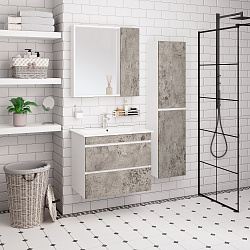 Комплект мебели для ванной Руно Runo Манхэттен 75 /серый бетон/ подвесной с умывальником Оскар 75