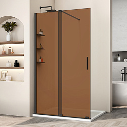 Душевая перегородка Волк-Ин (Walk-In) VSW-1WSL120GSB, 1200*2000, черный матовый, стекло янтарь