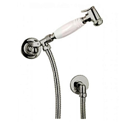 Devon Гигиенический душ с держателем, шлангом и выпуском из стены, с ручкой белой, цвет: никель блестящий2084