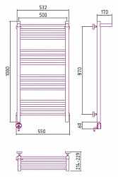 Полотенцесушитель электрический Сунержа Богема 00-0506-1050 100x50 с полкой L