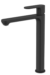 АЛЬФА смеситель для раковины высокий 245 без донного клапана, матовый черный AQ1904MB
