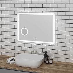 Зеркало LEO (1000*800*45) LED с сенсорным выкл.,гравировкой,подогревом и увеличительным стеклом