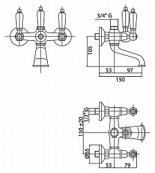 Смеситель Caprigo Adria Classic 03-019-crm для ванны с душем