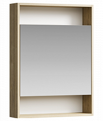 Универсальный левый/правый зеркальный шкаф с одной дверью и двумя открытыми полками, цвет дуб балтийский SIT0406DB