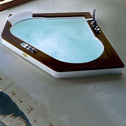 Акриловая гидромассажная ванна Jacuzzi Aura Corner 160 Top 160x160x60 см встраиваемая, смеситель Aura, цвет: белый/венге