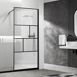 Душевая перегородка Волк-Ин (Walk-In) VSW-1HC100CFB, 1000*2000, черный, стекло прозрачное/рифленое