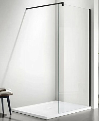 AQ WIW 12020BL Душевая перегородка Walk in с держателем 1200x2000 профиль черный, стекло прозрачное