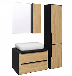 Комплект мебели для ванной Руно Runo  МАЛЬТА 70 /дуб/черный/подвесная/ с умывальником Infinity 65