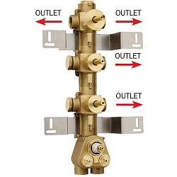Bossini Встр. часть термостата с 2 запорными клапанами и дивиатором на 2 выхода, (4 выхода) высокой пропускной способности на ¾”, уст-ка верт/гор.2255