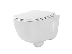 Унитаз подвесной с функцией биде безободковый фарфоровый AQUATEK ДИВА AQ2012B-00 510*350*360 мм, горизонтальный выпуск, тонкое сиденье из дюропласта с механизмом плавного закрывания, крепеж