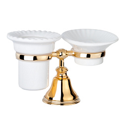 TW Harmony 141, настольный держатель с мыльницей и стаканом, керамика (бел), цвет: золото1883