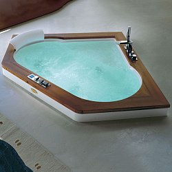 Jacuzzi Aura Corner 160 Base Ванна 160x160x60 см гидромассажная+С встраиваемая, смеситель Aura, цвет: белый/Тик