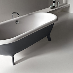 Отдельностоящая ванна Agape Ottocento Small 155x77.5x58 см, слив-перелив полированный хром, цвет: темно-серый