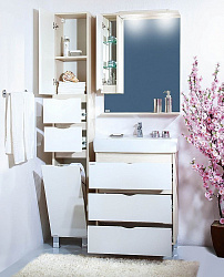 Зеркало-шкаф Бриклаер Токио 60 светлая лиственница, белый глянец L