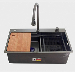 Комплект для кухни мойка и смеситель Hoffger Wasserfall 6846 Black (Чёрный)