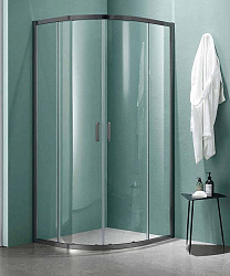 AQ ARI RO 09020GM Душевой уголок 1/4 круга, двери раздвижные 900x900x2000, профиль оружейная сталь, стекло прозрачное