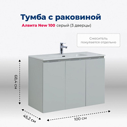 Тумба под раковину Aquanet Алвита New 100 3 дверцы, серый