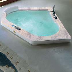 Jacuzzi Aura Corner 160 Base Ванна встраиваемая, 160х160хh60 см гидромассажная + Clean угловая,без отверстия под см, цвет: белый-хром Топ - Белый карарский мрамор