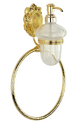 CLEOPATRA Дозатор жидкого мыла настенный с кольцом, стекло прозрачное с матовым декором/золото