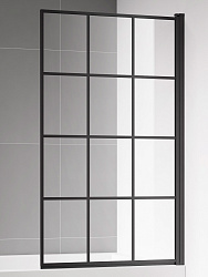 Шторка  на ванну 800*1400мм., стекло 6мм, цвет профиля матовый черный. Вертикальные и горизонтальные декоративные линии.