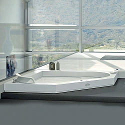 Jacuzzi Aura Corner 140 Corian Ванна встраиваемая, 144x144x60 см гидромассажная, Без отверстий под см цвет: белый-хром. Топ - Corian