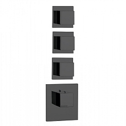 Bossini Cube Термостат для душа, встраиваемый (внешняя часть), с девиаторм/запорным вентилем на 3 - 6 выходов, уст-ка верт/гор., цвет: черный матовый2230