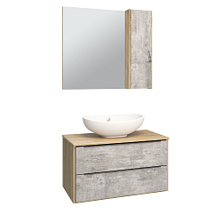 Комплект мебели для ванной Руно Runo Мальта 85 /серый/дуб/ подвесной  c  умывальником Гамма 56