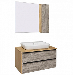 Комплект мебели для ванной Руно Runo  МАЛЬТА 85 /серый/дуб/подвесная/ с умывальником Infinity 65