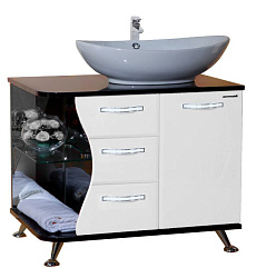 Рио-90 тумба с 3 ящ. комбин. черая/белая прав.