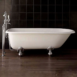 Чугунная ванна Devon&Devon Kensington 154х78х63.4 см, без отверстия под смеситель, ножки EAGLE алюминий, цвет: белый