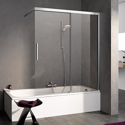 Kermi NICA Шторка на ванну с раздвижной дверью H2R 117.5-120х150см., глянцевое серебро, прозрачное стекло с Krmiclean