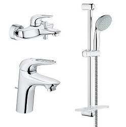 Eurostyle New Набор для ванны 3 в 1 (смесители для душа и умывальника, душ гарнитур и полочкой), хром