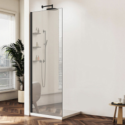 Душевая перегородка Волк-Ин (Walk-In) VSW-1HWS100MRB, 1000*2000, черный, стекло зеркальное