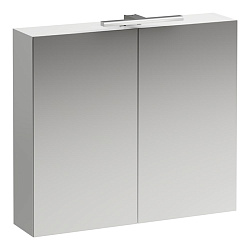Laufen BASE Шкафчик зеркальный 800x185x700 мм, 2 дверцы, с горизонтальным элементом LED-подсветки, 2 стеклянные полки, 1 розетка, белый глянцевый1896