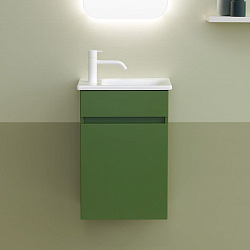 BURGBAD LIN20 Комплект мебели 420х270х600 мм., правый, подвесной, 1 дверь, с 1 отверстием для смесителя слева, раковина белая, цвет Moss Green Matt2276
