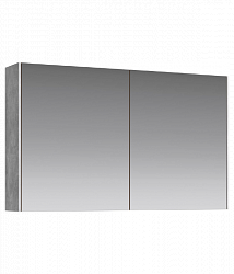 Зеркальный шкаф 100 см с двумя дверьми на петлях с доводчиком. Цвет бетон светлый