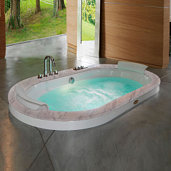 Jacuzzi Opalia Stone Ванна 190x110x63 см гидромассажная R+C, пристенная, встраиваемая, без отверстий под см цвет: белый-хром. Топ - Белый карарский мрамор