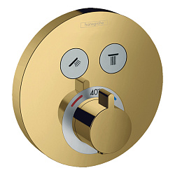 HANSGROHE SHOWERSELECT S Смеситель встраиваемый, термостатический, с 2 запорными кнопками, внешняя часть, цвет полированное золото1989