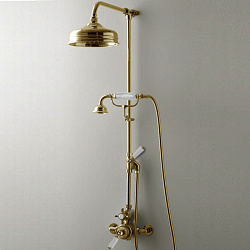 Devon Ручной душ с переключателем и держателем, для термостата MARM74 и душа на стойке MARK3182, с ручкой белой, цвет: светлое золото2084