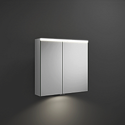 BURGBAD Iveo  Зеркальный шкаф с подсветкой , 708х680х160 мм,свет. 1 выкл. и розетка,стекл полки, 2 зеркальн двери с обеих сторон, зеркалый корпус2267