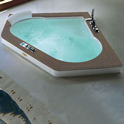 Акриловая гидромассажная ванна Jacuzzi Aura Corner 160 Base 160х160х60 см встраиваемая, угловая, без отверстий под см, цвет: белый/хром, топ - камень Piasentina
