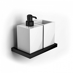 Gattoni Kubik держатель подвесной с дозатором для мыла и стаканом керамическим, цвет: черный матовый
