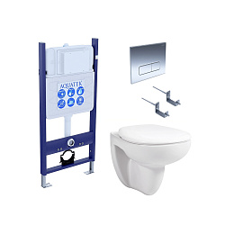 SET AQUATEK КАИР-14-013 (рама AQUATEK ECO Standard INS-0000014 с клавишей KDI-0000016 и крепежом KKI-0000002+унитаз AQ1170-00 +тонкое сиденье с механизмом плавного закрывания)