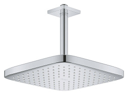 Tempesta CUBE 250 Верхний душ , квадратный (низ-хром, верх-белый) + Душевой кронштейн потолочный 142 мм, хром 
