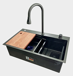 Комплект для кухни мойка и смеситель Hoffger Wasserfall 7546 Black (Чёрный)